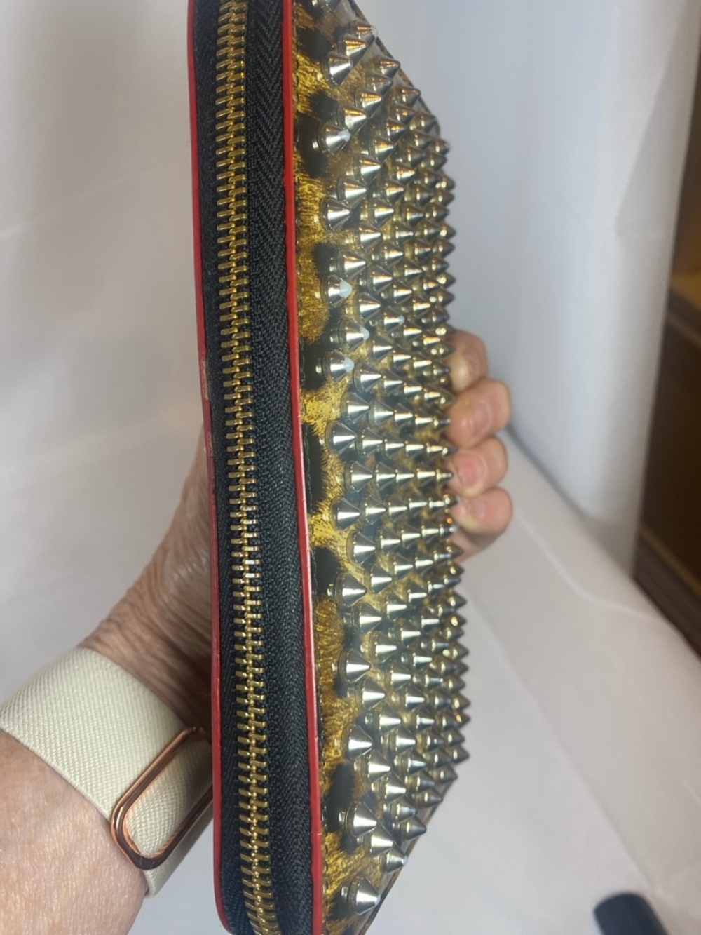 Christian Louboutin Black & Gold Patent Leather Studded Wallet/Clutch - Picture 6 of 15